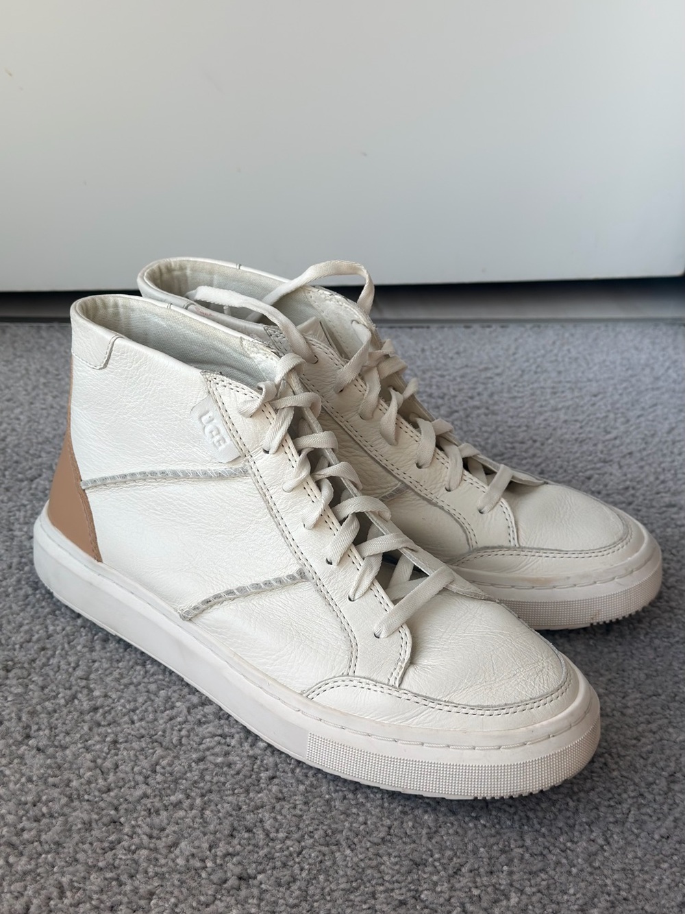 UGG Men's High-Top Sneakers in Off-White with Tan Heel
